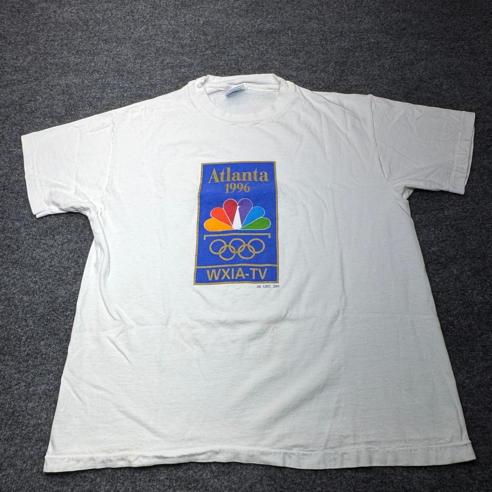 Hanes Beefy-T Atlanta 1996 Mens Large White Olympic NBC WXIA-TV Tee Vintage 90s